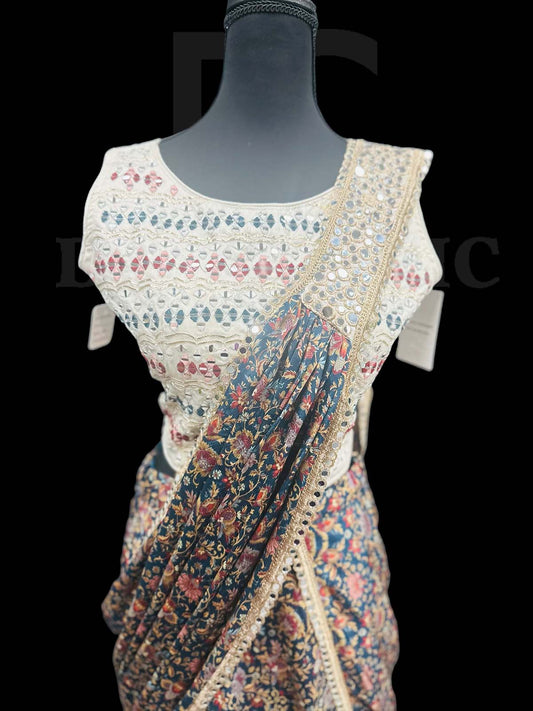Skirt Saree With Mirror Work