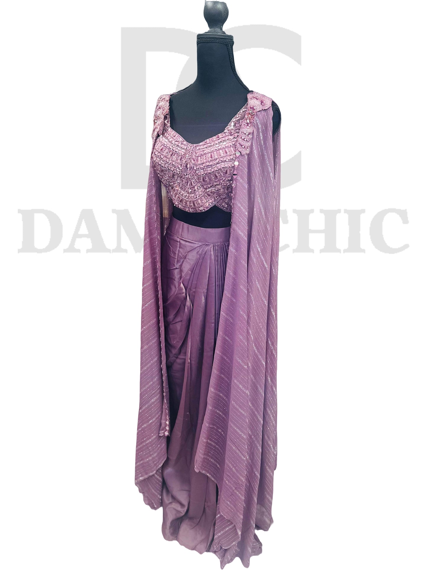 Purple Embroidered three-piece Ethnic wear ensemble