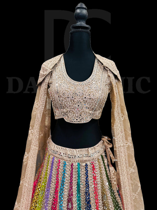 sleeveless blouse with multicolor Lehenga choli