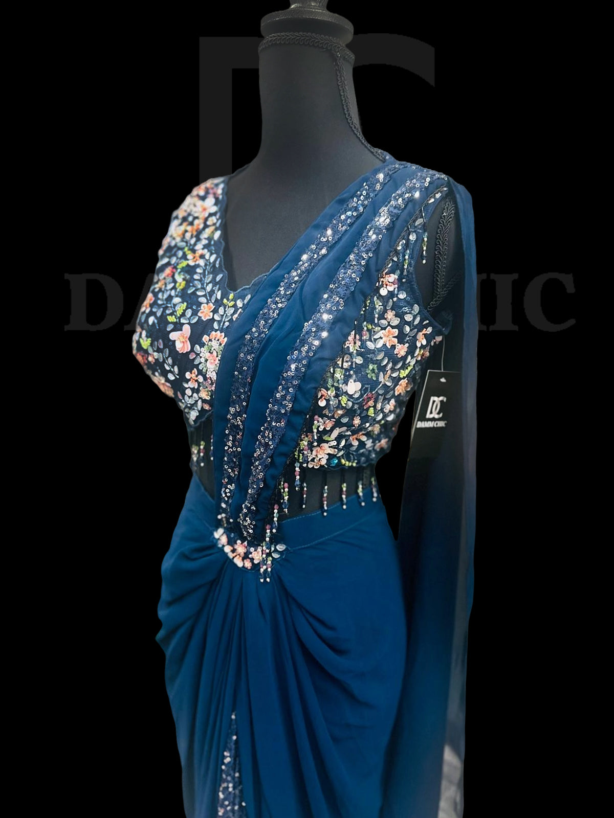 Blue Sequence Ready To Wear Designer Saree