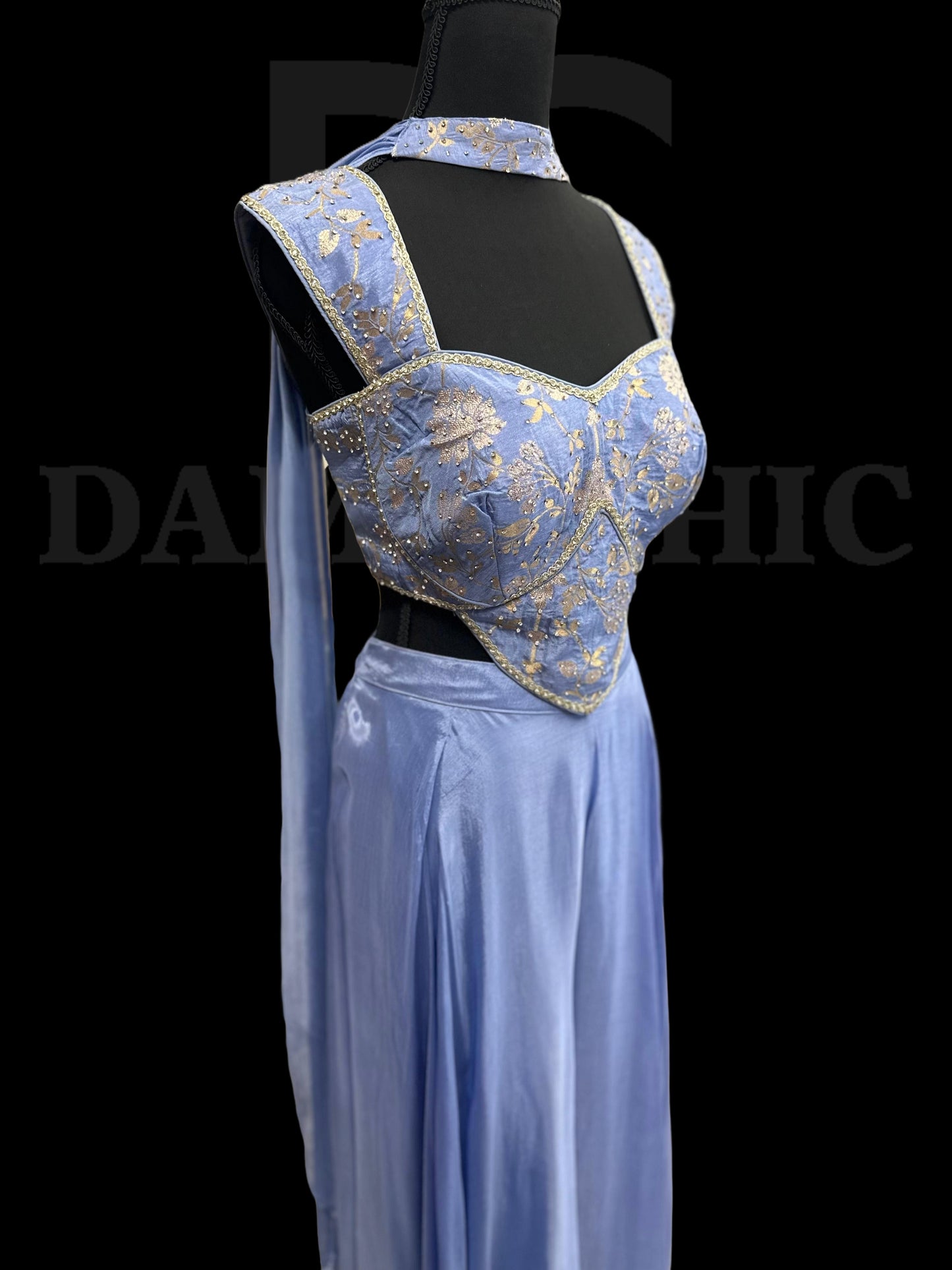 Ocean Blue Crop Top and Plazzo Set.