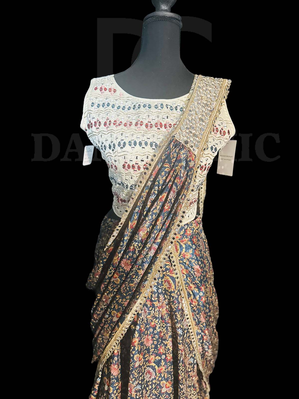 Skirt Saree With Mirror Work