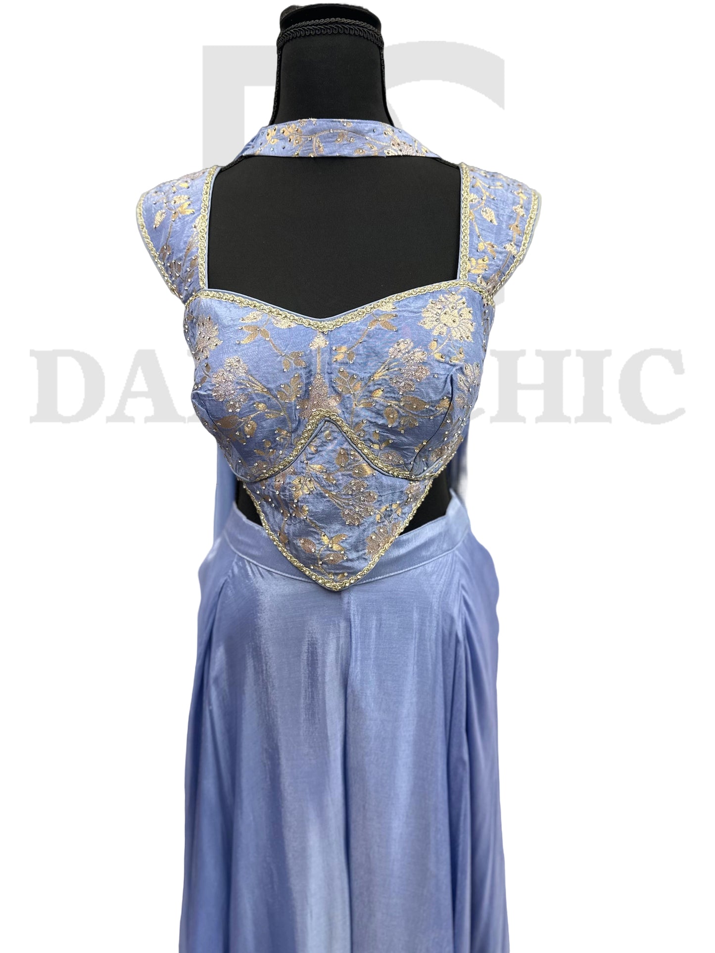 Embroidered Crop Top and Skirt Set.