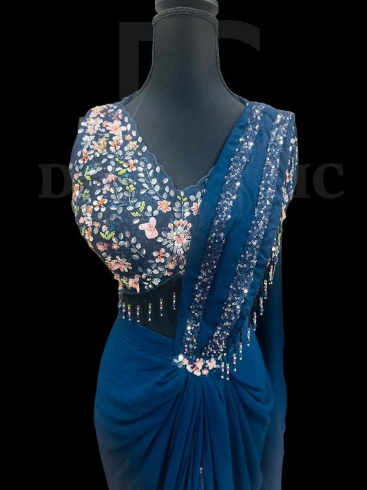 Blue Sequence Ready To Wear Designer Saree