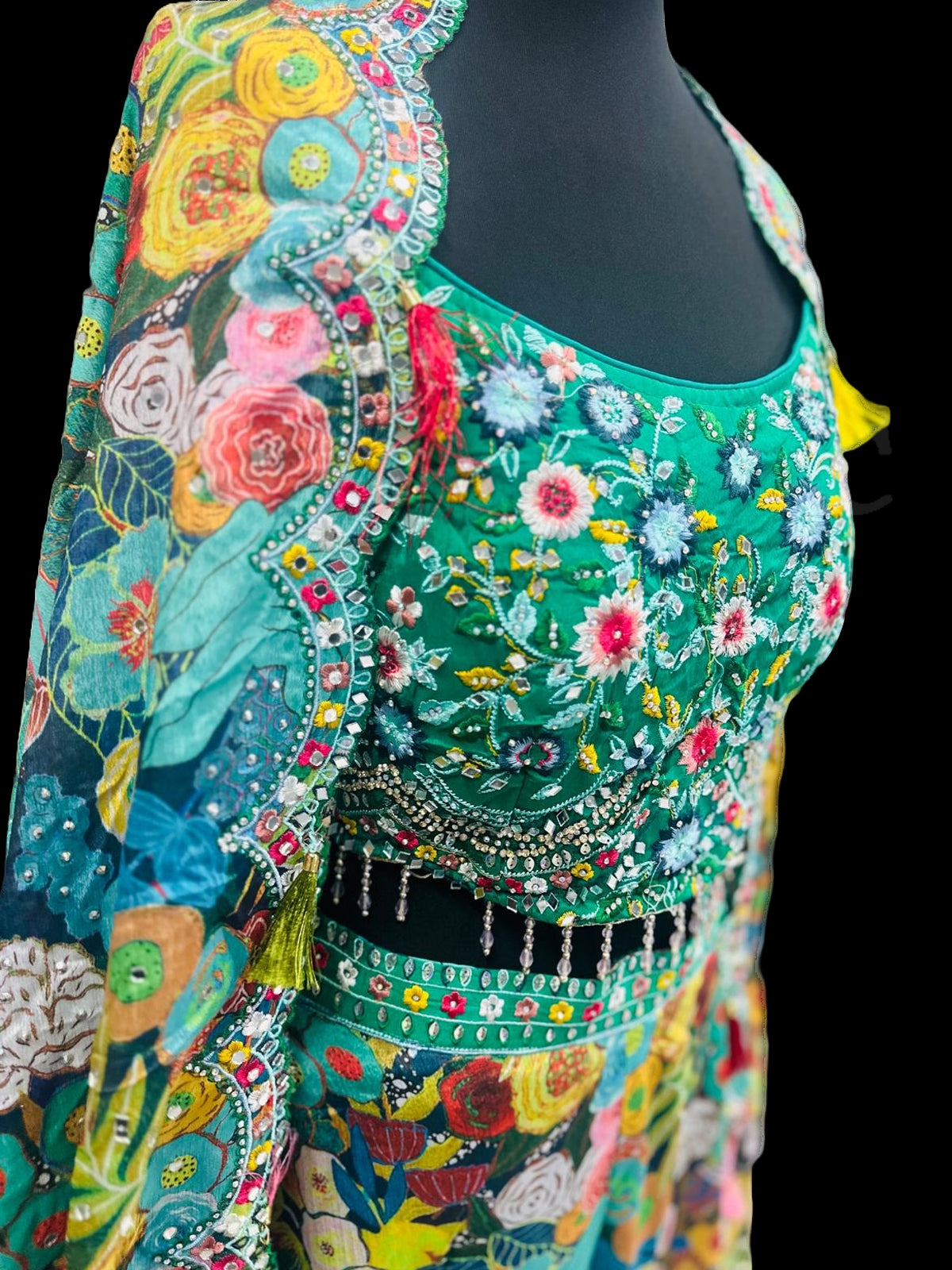 Floral Chickankari Plazzo with Crop Top