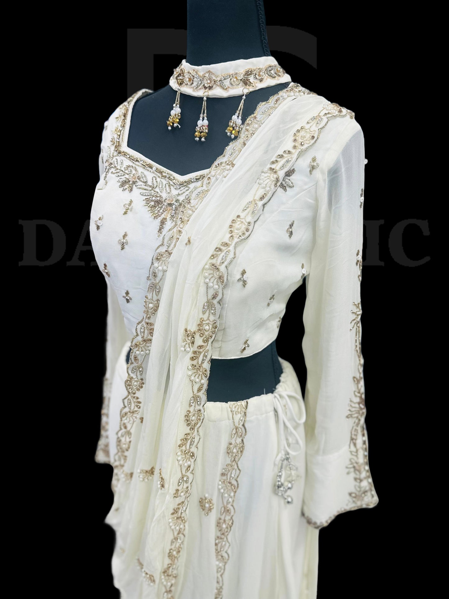 White Designer Ready To Wear Lehenga Saree