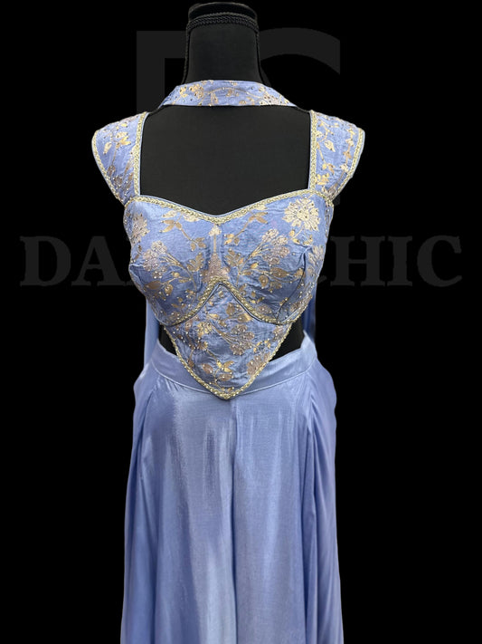 Ocean Blue Crop Top and Plazzo Set.