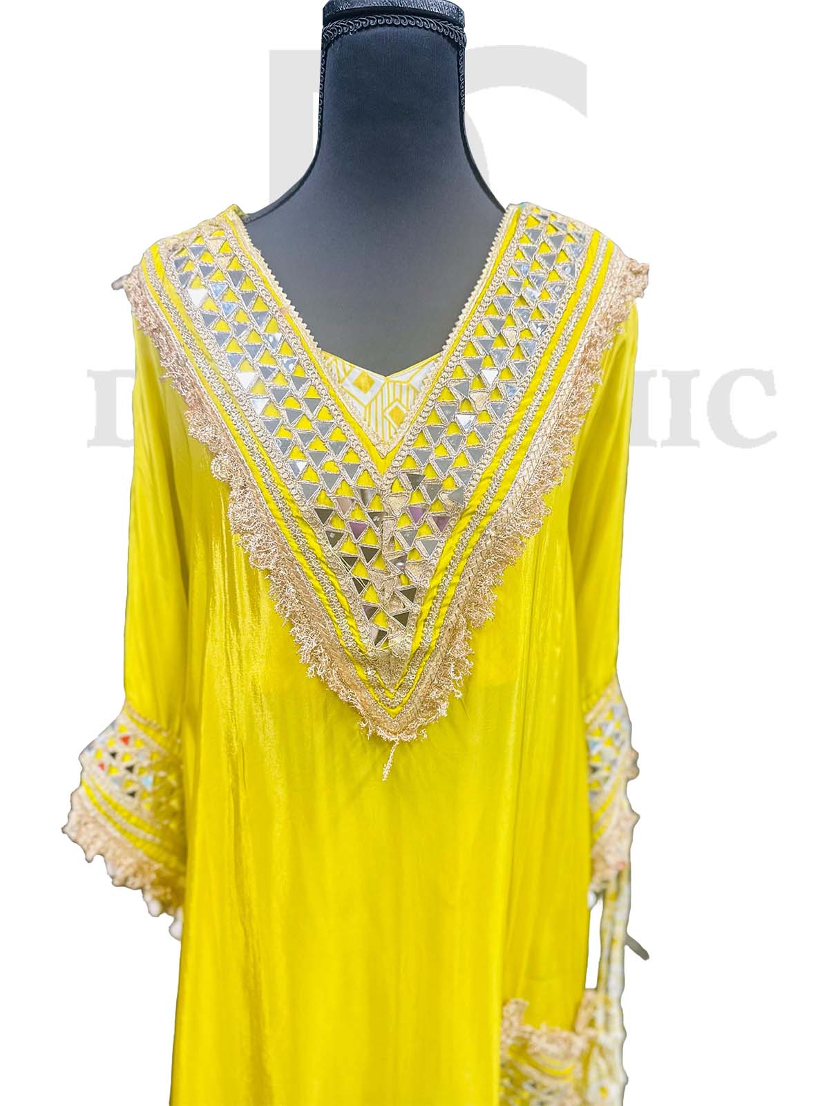 Yellow Gota Embroidered Kaftan