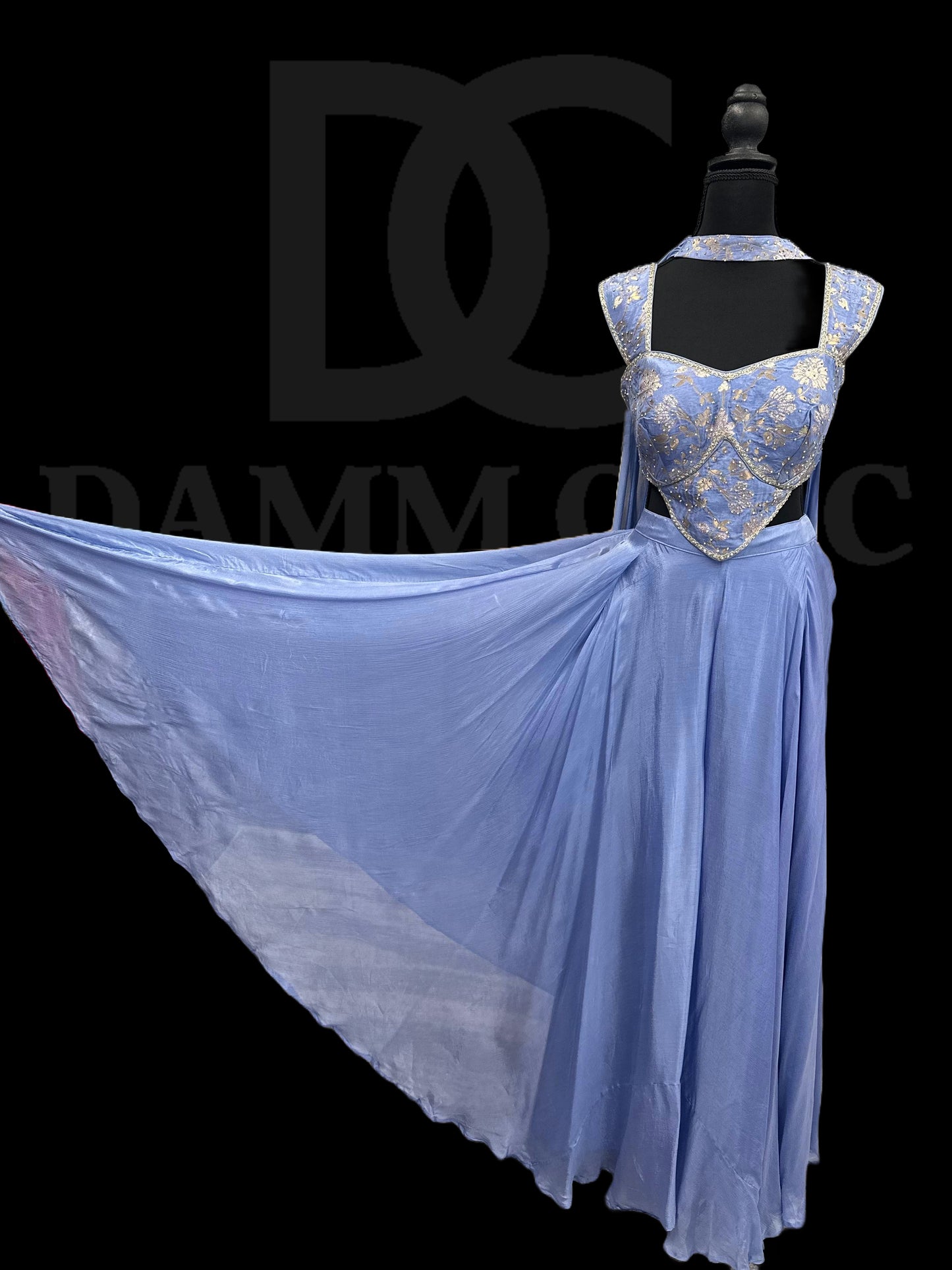 Ocean Blue Crop Top and Plazzo Set.