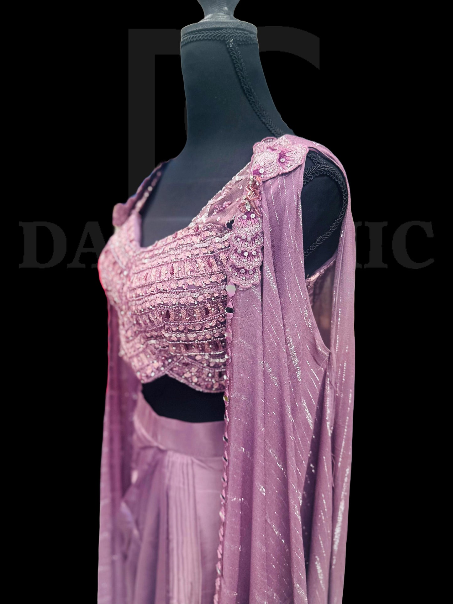 Purple Embroidered three-piece Ethnic wear ensemble