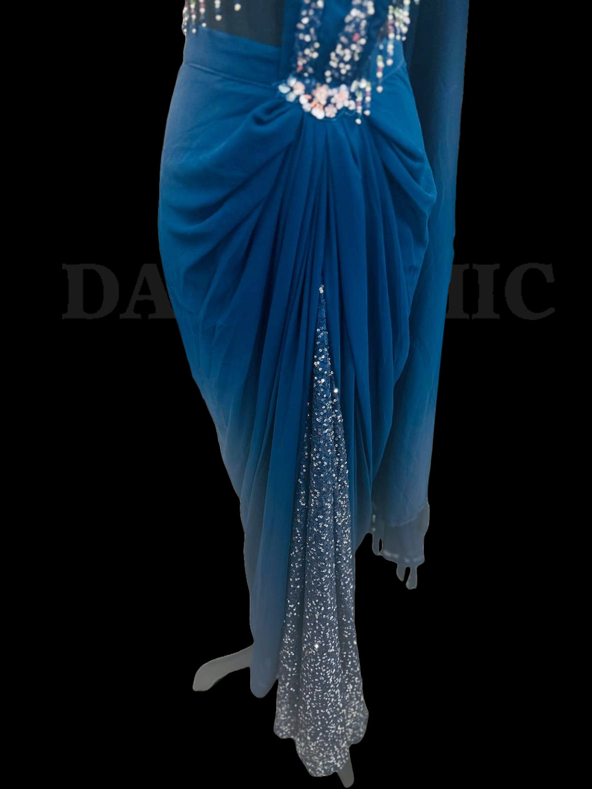 Blue Sequence Ready To Wear Designer Saree