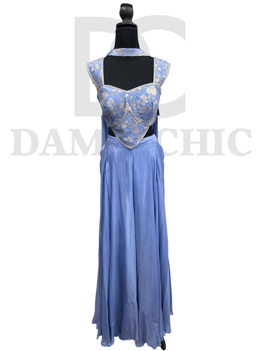 Embroidered Crop Top and Skirt Set.