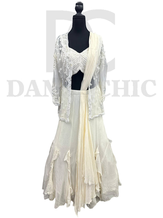Cream-colored Lehenga-style Dress with a Jacket