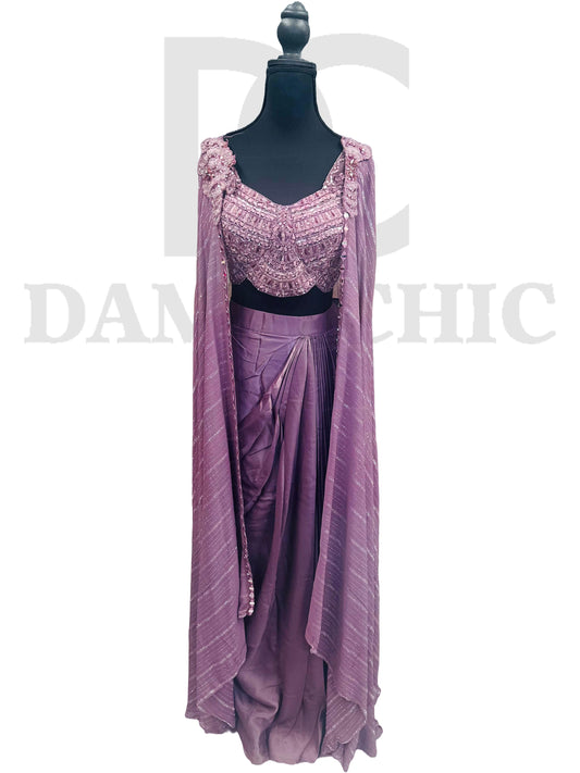 Purple Embroidered three-piece Ethnic wear ensemble