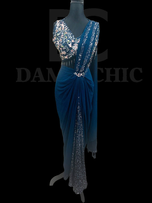 Blue Sequence Ready To Wear Designer Saree