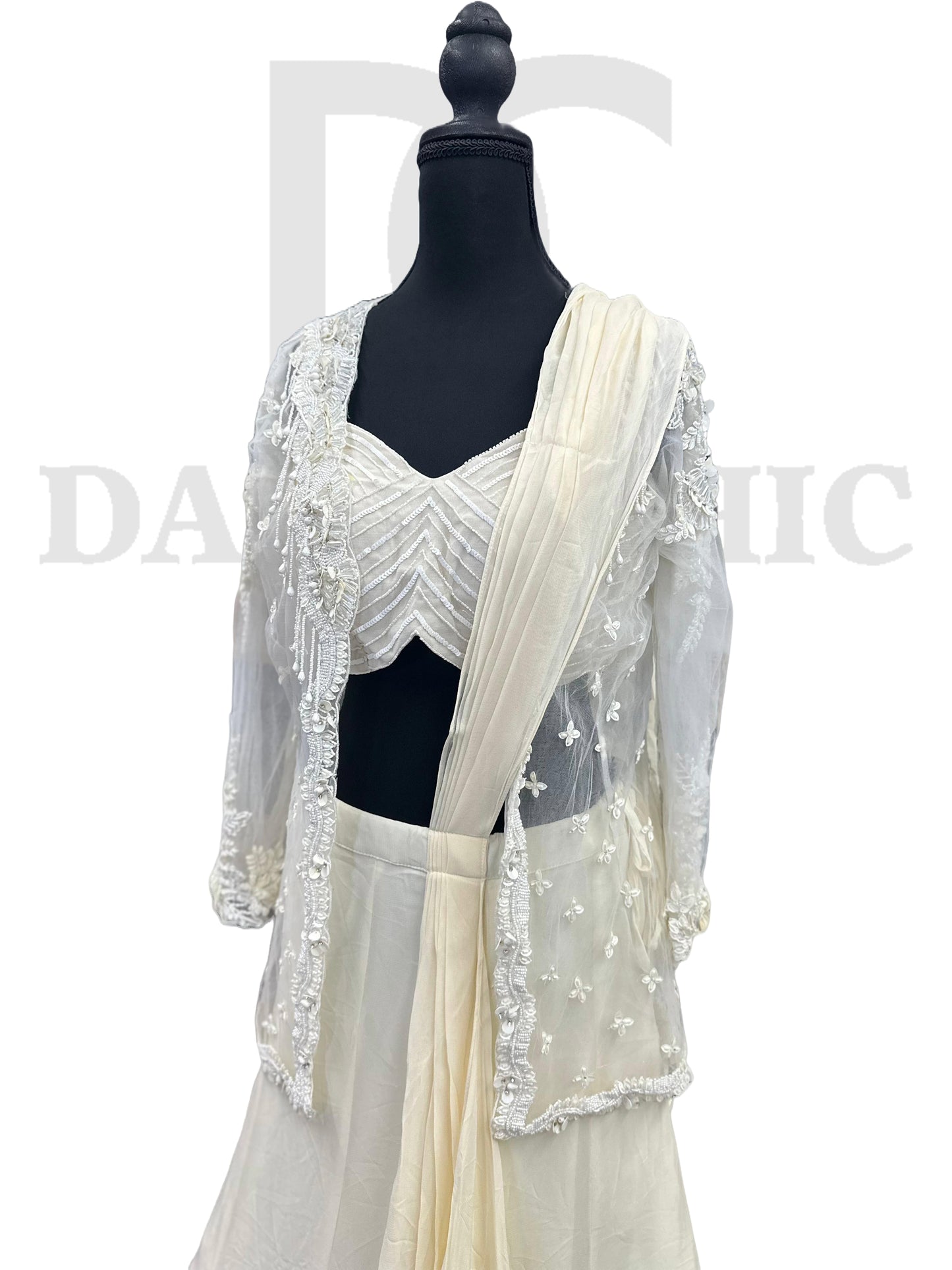 Cream-colored Lehenga-style Dress with a Jacket