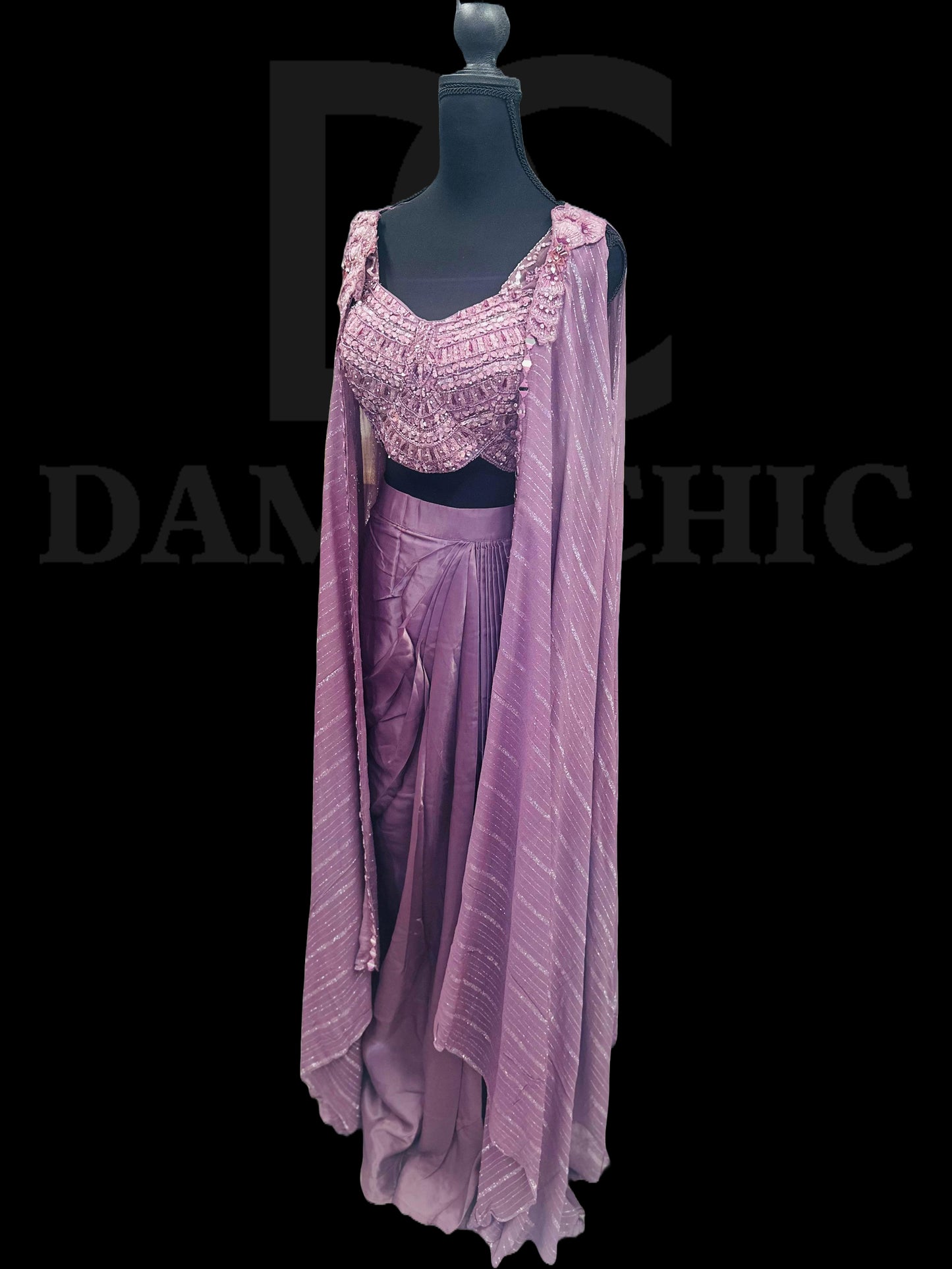 Purple Embroidered three-piece Ethnic wear ensemble