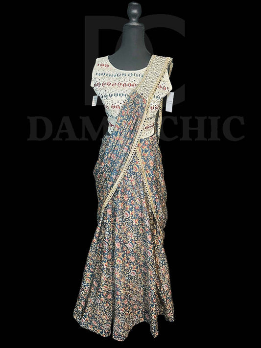 Skirt Saree With Mirror Work