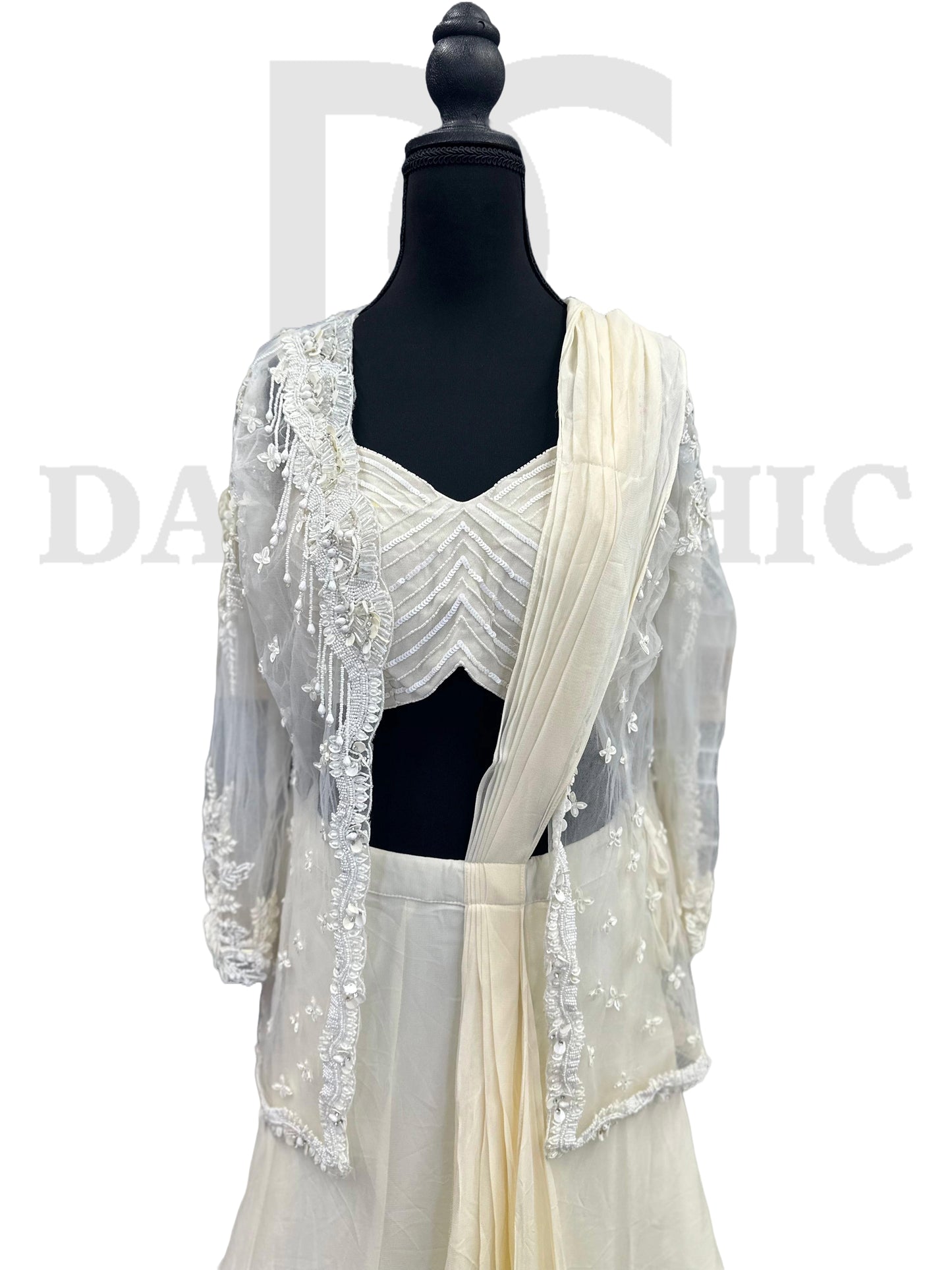 Cream-colored Lehenga-style Dress with a Jacket