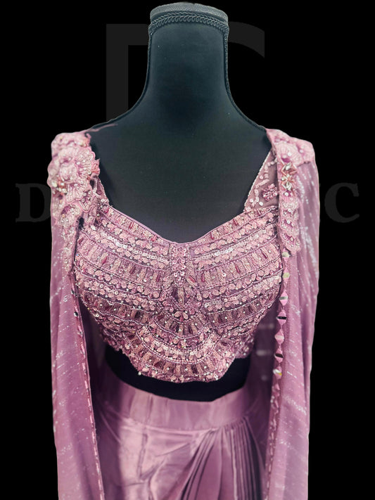Purple Embroidered three-piece Ethnic wear ensemble