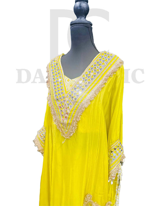 Yellow Gota Embroidered Kaftan