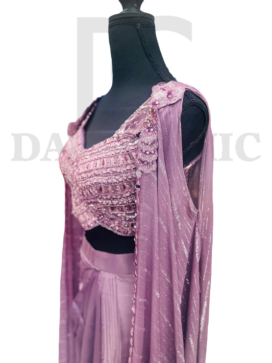 Purple Embroidered three-piece Ethnic wear ensemble