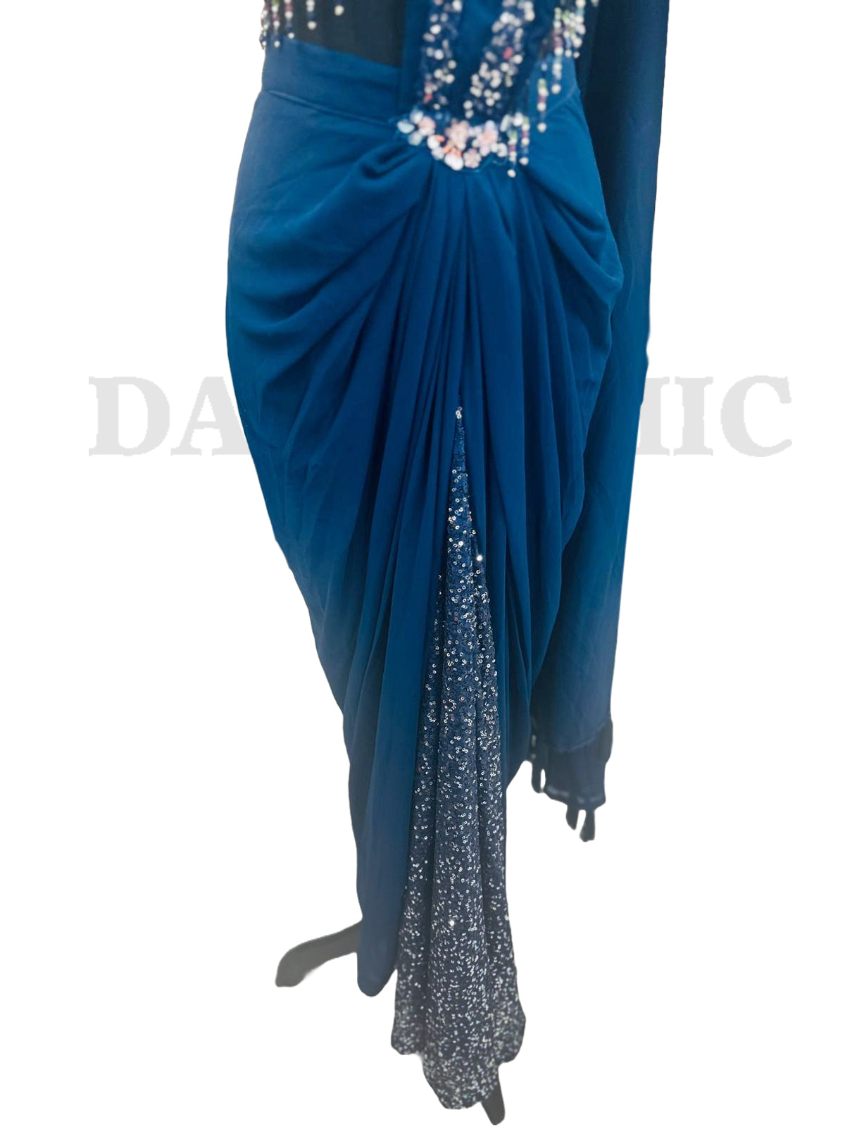Pre-Stitched Saree with a Floral Embroidered