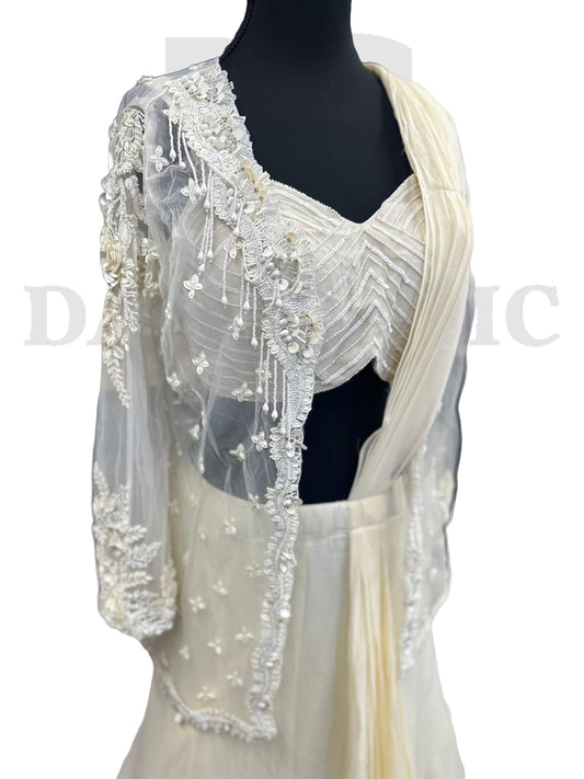 Cream-colored Lehenga-style Dress with a Jacket