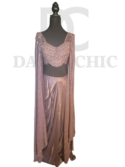 Mauve Italian Satin Sequins Hand Embroidered Crop top
