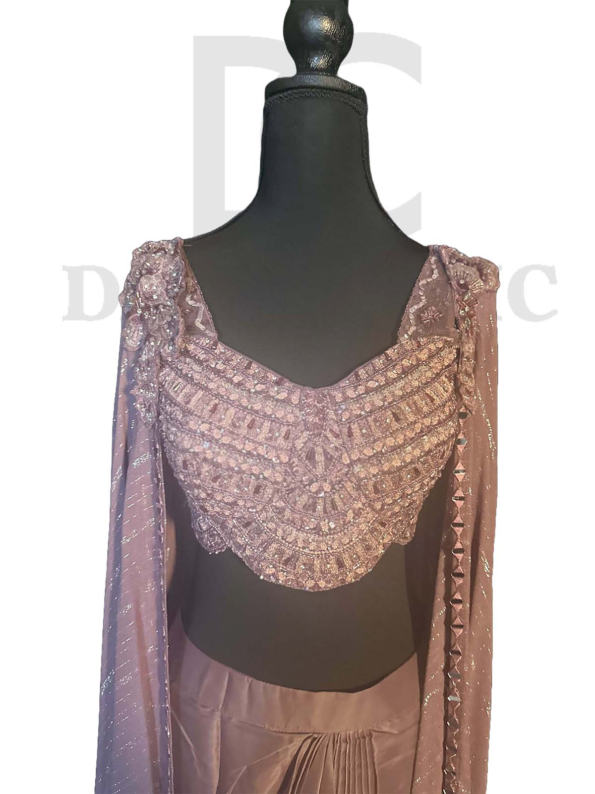 Mauve Italian Satin Sequins Hand Embroidered Crop top