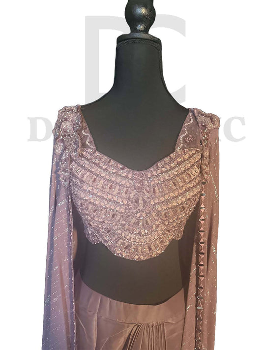 Mauve Italian Satin Sequins Hand Embroidered Crop top