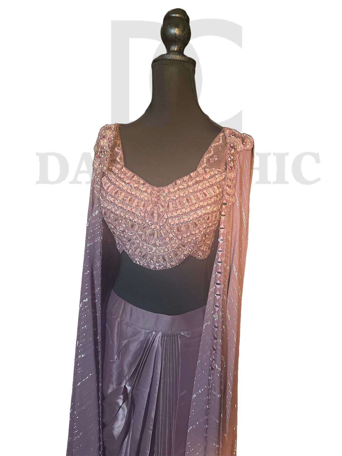 Mauve Italian Satin Sequins Hand Embroidered Crop top